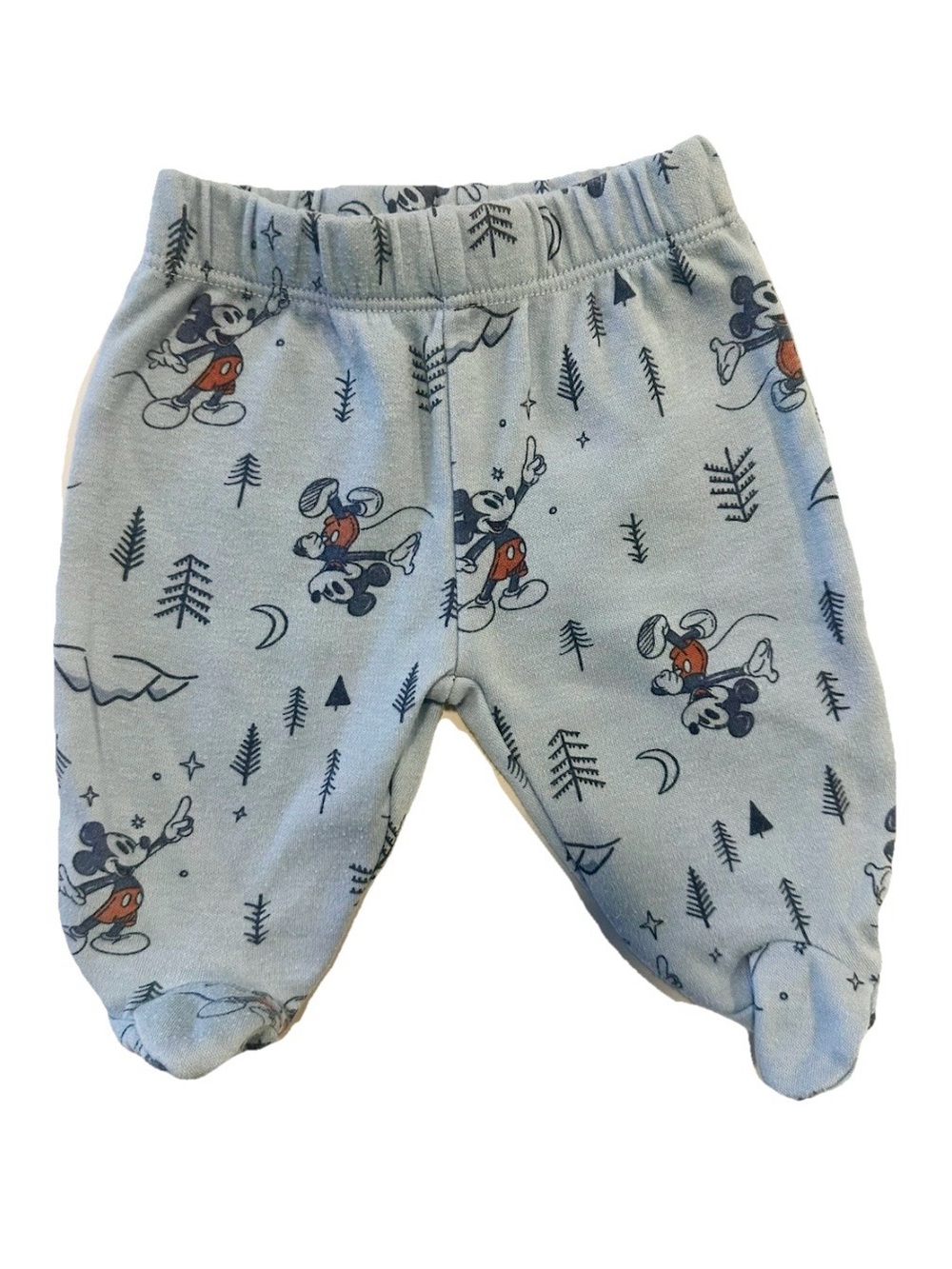 Disney Baby Light Blue Mickey Print Footed Pants